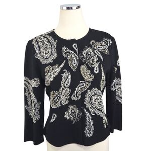 St. John Metallic Paisley Knit Evening Jacket Size Medium Button Up 3/4 Sleeve